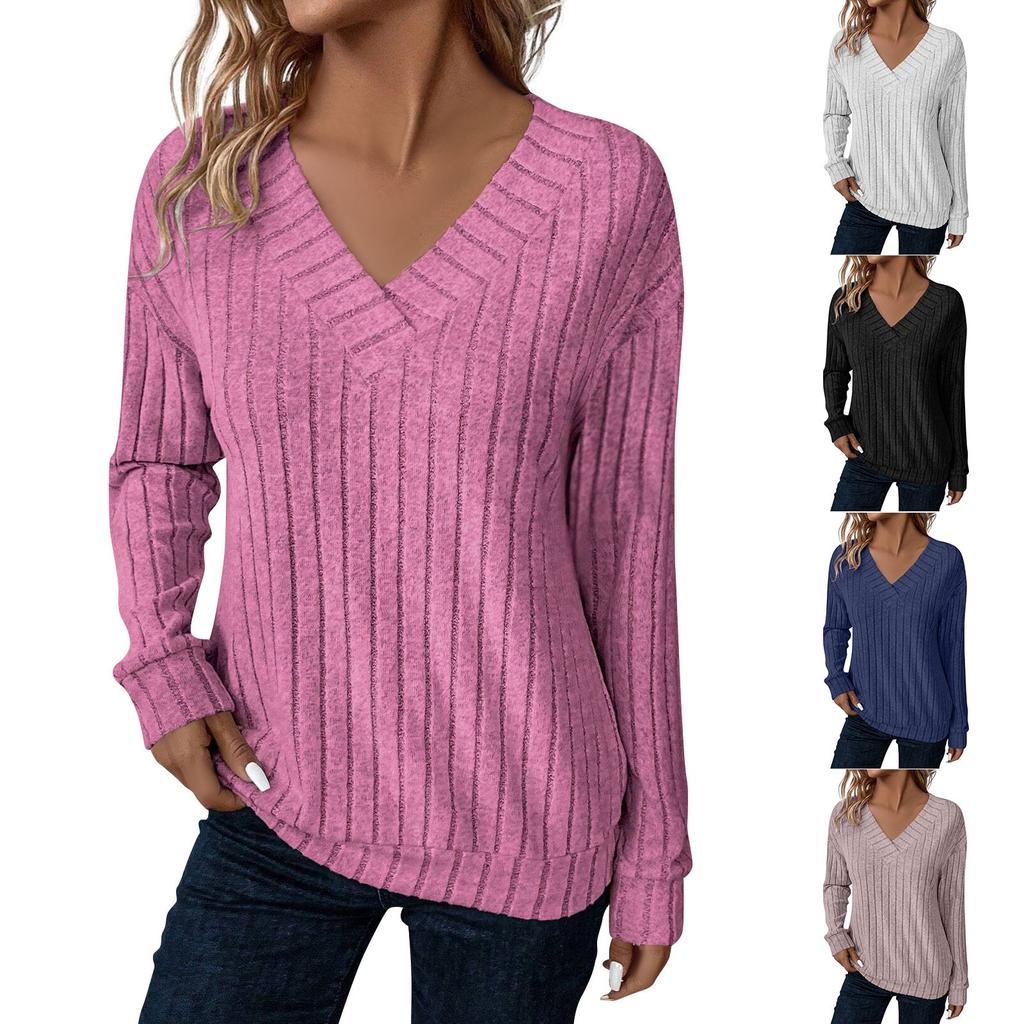 Women's Fashion Long Sleeve Ribbed Elegant Commuting And Casual Top