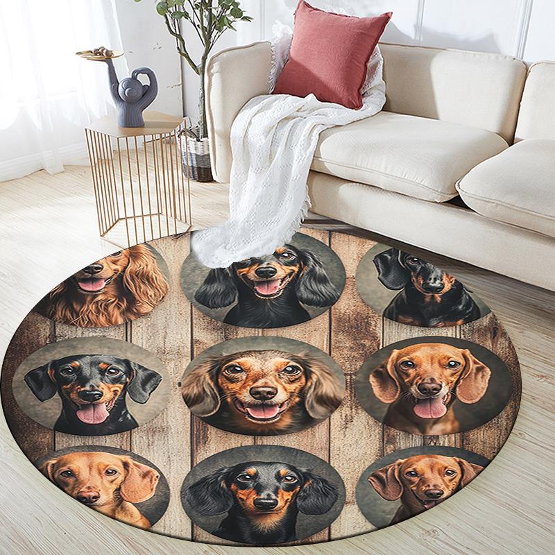 Dachshund Collage Round Area Rug,Carpet Rug for Living Room Bedroom Sofa Playroom Decor,Non-slip Floor Mat