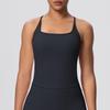 Solid Color Cross-Back Yoga Tank with Chest Pads - Quick-Dry, Fitted Sports Top