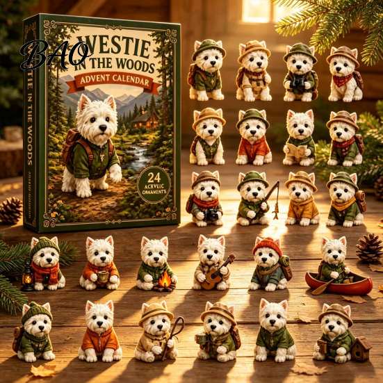 Limited Collection Dog Toys Westie in The Woods Advent Calendar, 24-Day Christmas Countdown Surprise Blind Box Figure Set, West Highland White Terrier