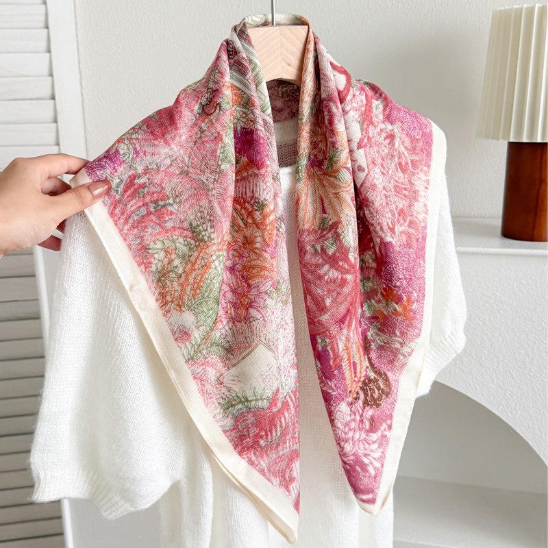 Qiandongge Camellia Cotton and Linen Small Square Scarf Silk Scarf New Women's Thin Imitation Velvet Shawl Scarf Headscarf Scarf