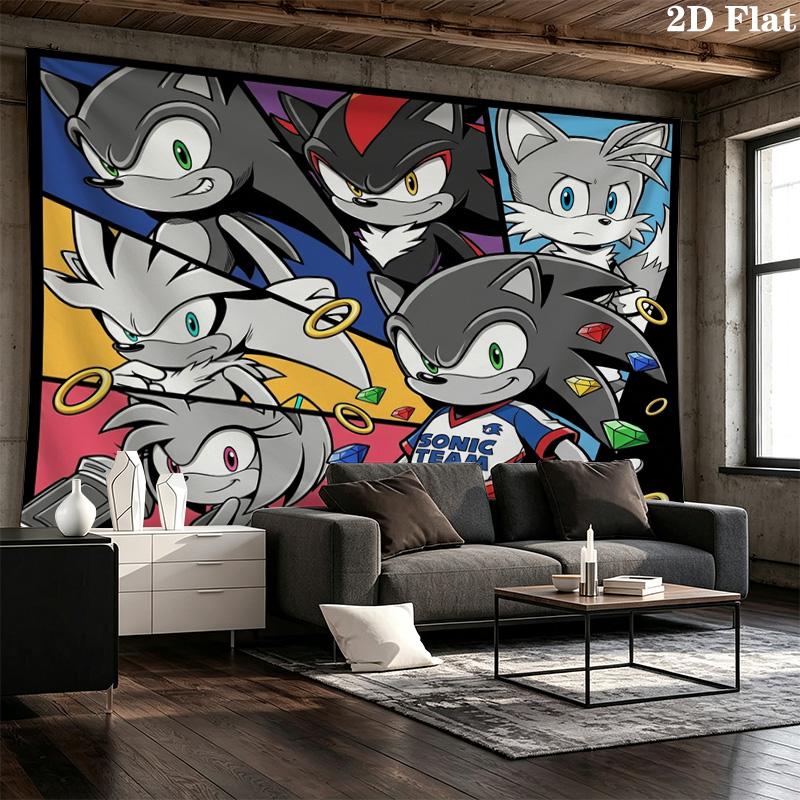 Sonic Hedgehog Wall Tapestry Aesthetic Wall Hanging Printed Fabric Blanket Decorative Tapestries For Bedroom Living Room Home Decor