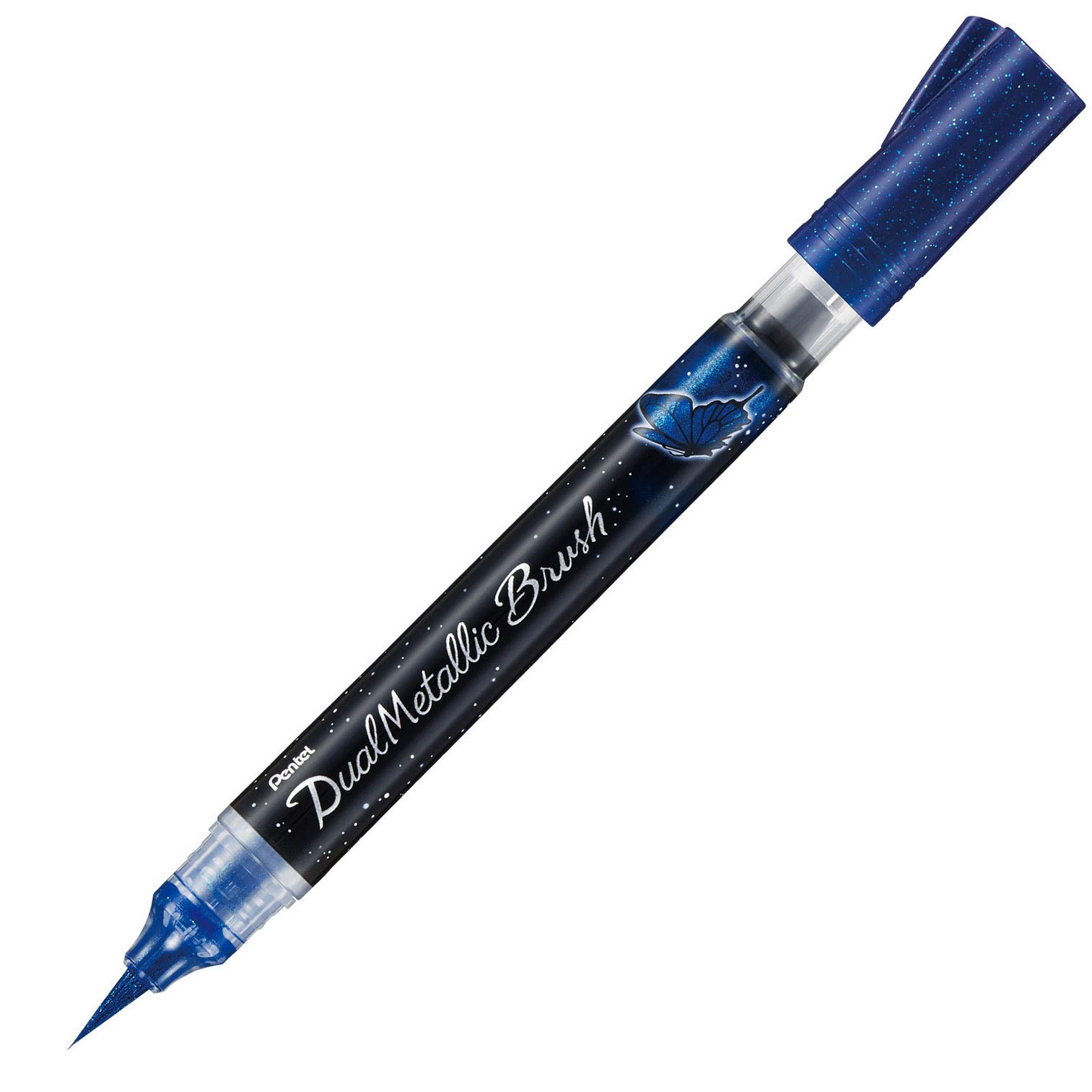 Pentel Dual Metallic Brush Blue Metallic Pen, + Green, XGFH-DC