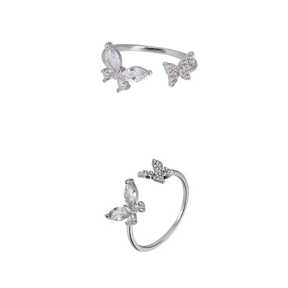 Creative Butterfly Opening Adjustable Ring Shiny Zircon Butterfly Ring Temperamental Alloy Ring Jewelry