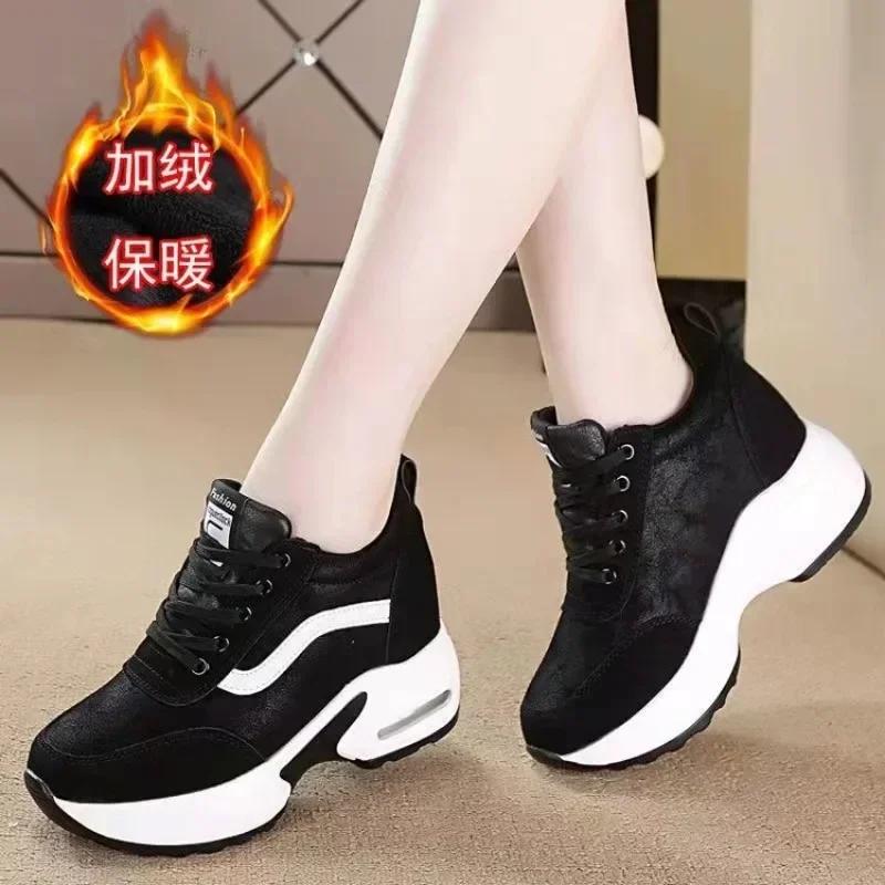 

2024 Women Spring Casual Platform Shoes Fashion High Heels Woman Wedges Sneakers Shoes 8 CM Heigh Increasing Outdoor White Shoes