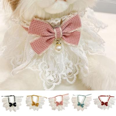 Romantic Bowknot Cat Lace Collar with Adjustable Straps Stylish Lace Mesh Dog Bib