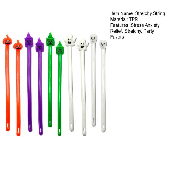 5/10Pcs Halloween Stretchy String Sensory Toy Pumpkin Witch Ghost Skull Stretchy Noodle Stress Anxiety Relief TPR Elastic Rope Fidget Toy Party Favors