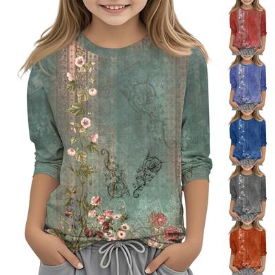 Children's 3/4 Sleeves Printed O-neck Top Everyday Casual T-shirt