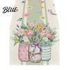 Linen Table Runner for Home Tulip Washable Blooming Flowers Spring Floral Dining Cloth Farmhouse Parties