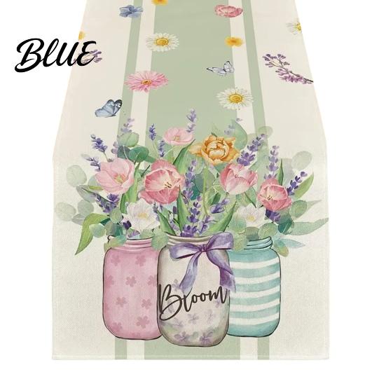 Linen Table Runner for Home Tulip Washable Blooming Flowers Spring Floral Dining Cloth Farmhouse Parties