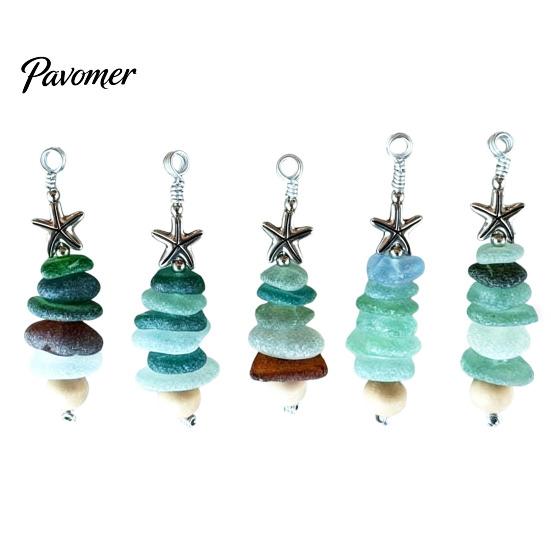 Exquisite Christmas Tree Decoration Sea Glass Ornament, Handmade Starfish Hanging Decorative Bag Charm for Vacation Decoration, Coastal Style Pendant