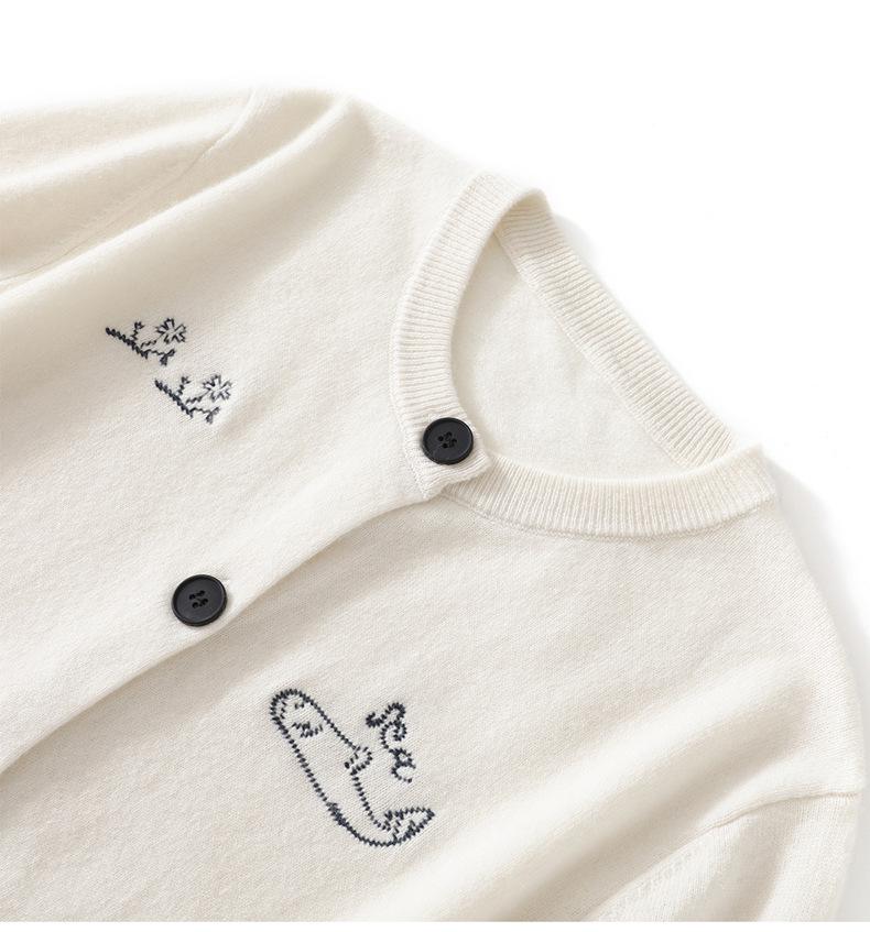 Lekasha Women's Cashmere Goat Wool Embroidered Cardigan - Loose Knitwear for Autumn/Winter