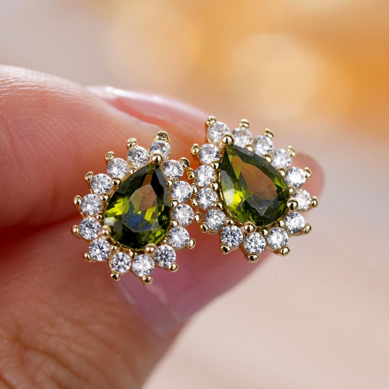 

Huitan Small Fresh Style Pear Stud Earrings for Women Versatile Elegant Gold Color Ear Accessories Shiny Bridal Wedding Zircon