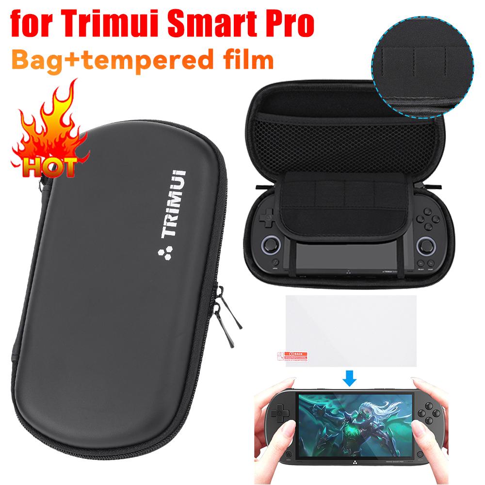 Hard EVA Carrying Case with Tempered Glass Film Handheld Game Console Case Shockproof for Trimui Smart Pro Handheld Game Console