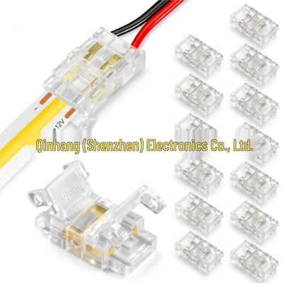 Solderless 2p LED Strip Connector - Transparent Crystal Buckle for 8mm/10mm, No Dark Areas