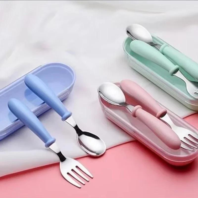 3 Pcs Spoon and Fork Case Cartoon Portable Table Utensils Round Handle Spoon and Fork Case