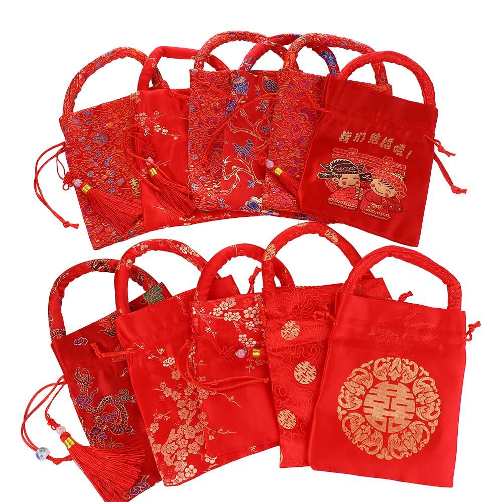 Chinese Knot Wedding Bride and Groom Brocade Handle Bag Wedding-favor Gift Package Bag Candy Bag