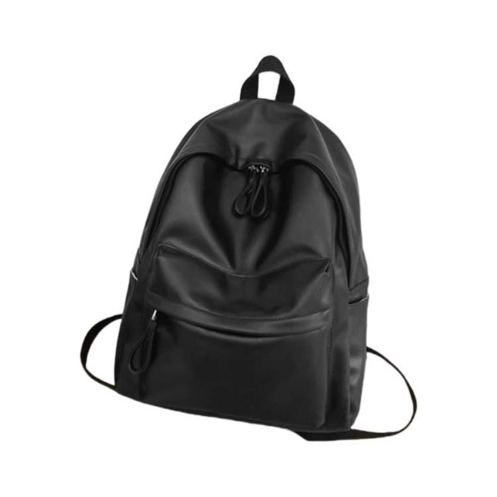 Large Capacity PU Leather Backpack Solid Color Unisex Couple Backpack Student School Bag  Men Women