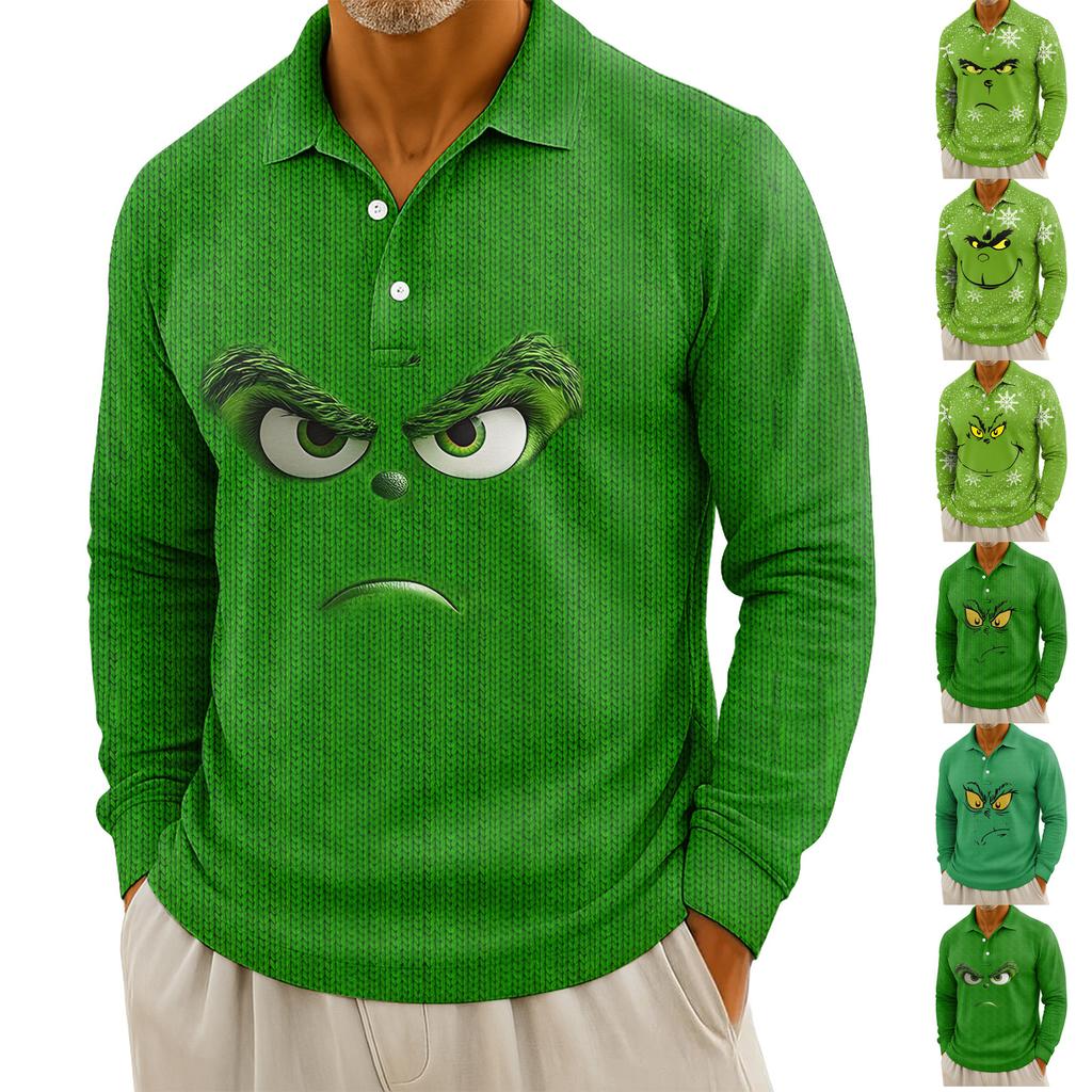 Men's Casual Christmas Print Button Long Sleeve Shirt