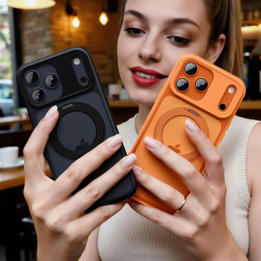 iPhone 17 Pro Magnetic Skin-Feel Case with Rotating Stand & Anti-Drop Protection (Compatible with Apple 16/15 Pro)