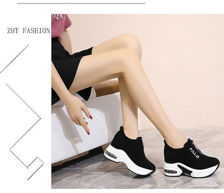 Korean Style Women's Thick-Soled Suede Sneakers with Air Cushion and Zipper for Autumn and Winter