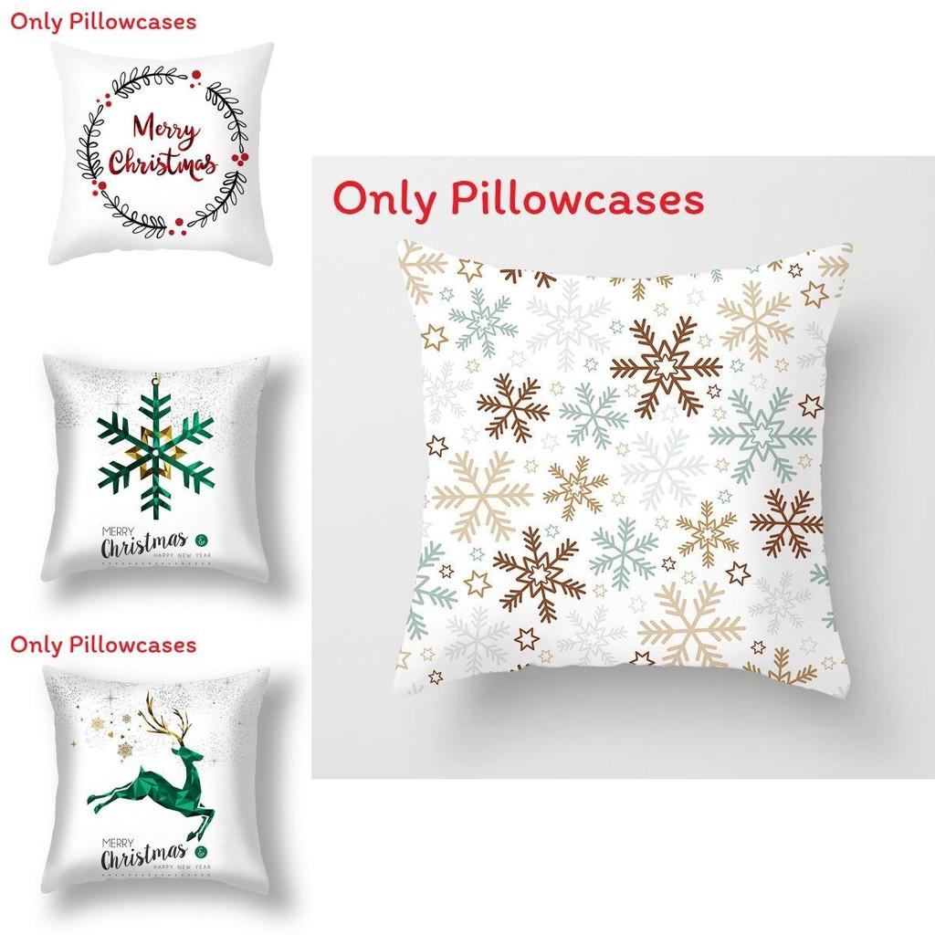 Premium Christmas Print Linen Pillow Cover Set For Cozy Holiday Decor In White