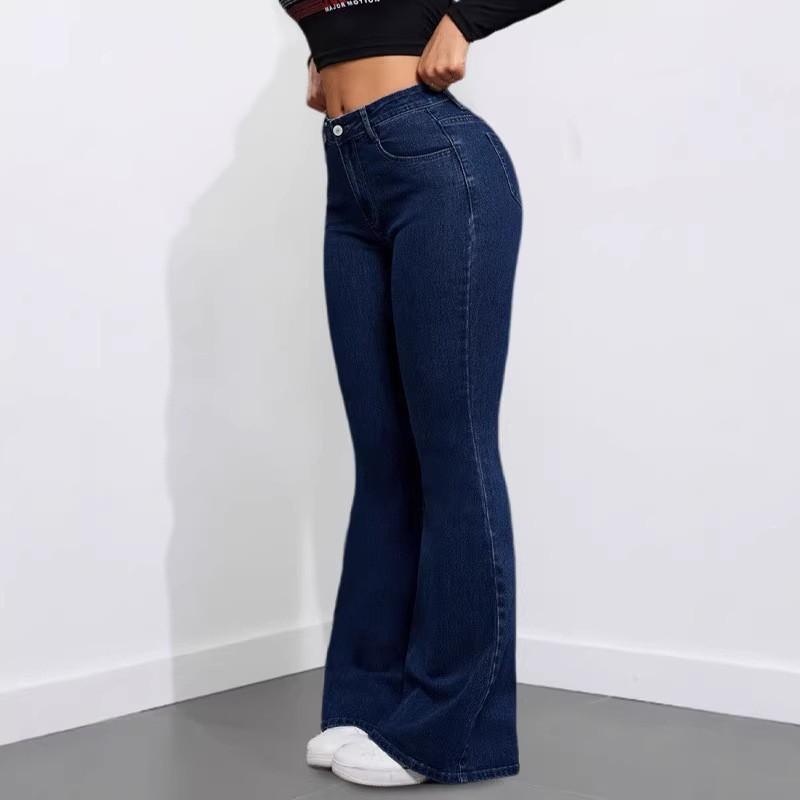 High Waist Ausgestellte Jeans Damen Schmal Geschnitten Weites Bein Hosen Lässiger Stil