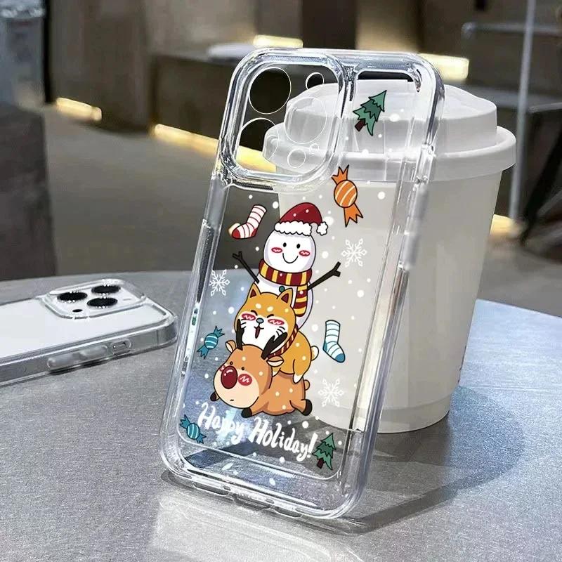 Soft Clear Phone Case For iPhone 17 16 11 12 13 14 15 Pro Max XS XR X 7 8  Cute Cartoon Santa Claus Elk Snowman Christmas Cover