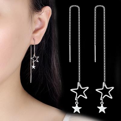 Cute Star Ear Line Women's Fashion Simple and Fresh Pentagram Earrings Graceful Personality Double Star Tassel Earrings