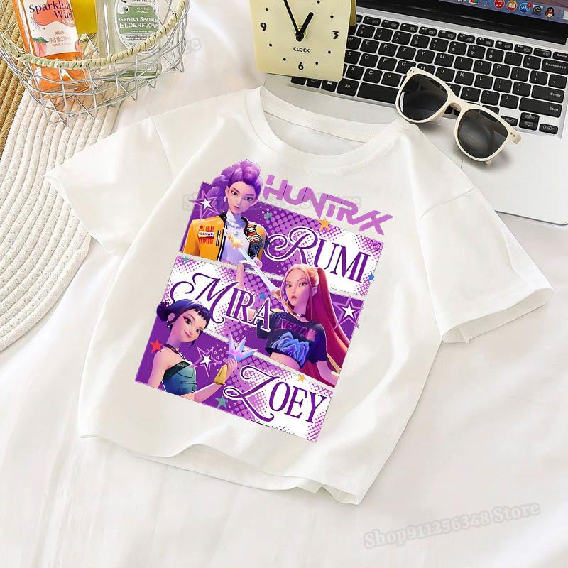 Dětské oblečení, KPop tričko Demon Hunters s kresleným potiskem, Harajuku trička pro děti, dárek pro filmové fanoušky 2025, bavlněná trička na léto