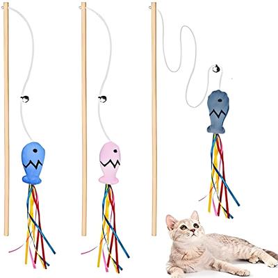 Fashion Cat Wand Toy Natural WoodenTeaser Wand for Cat Interactive Elastic String Cat Stick Pole Toy for Indoor