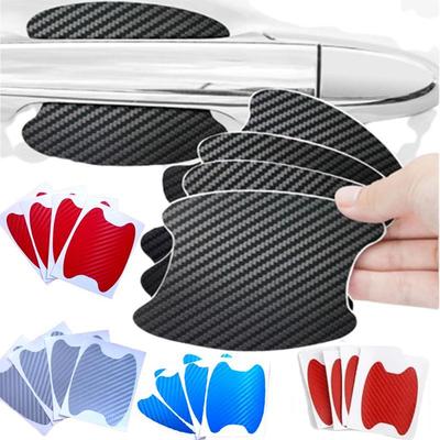4Pcs Car Door Handle Protective Stickers Carbon Fiber Warning Safety Tape Scratch Resistant Covers for Car Exterior Accessories