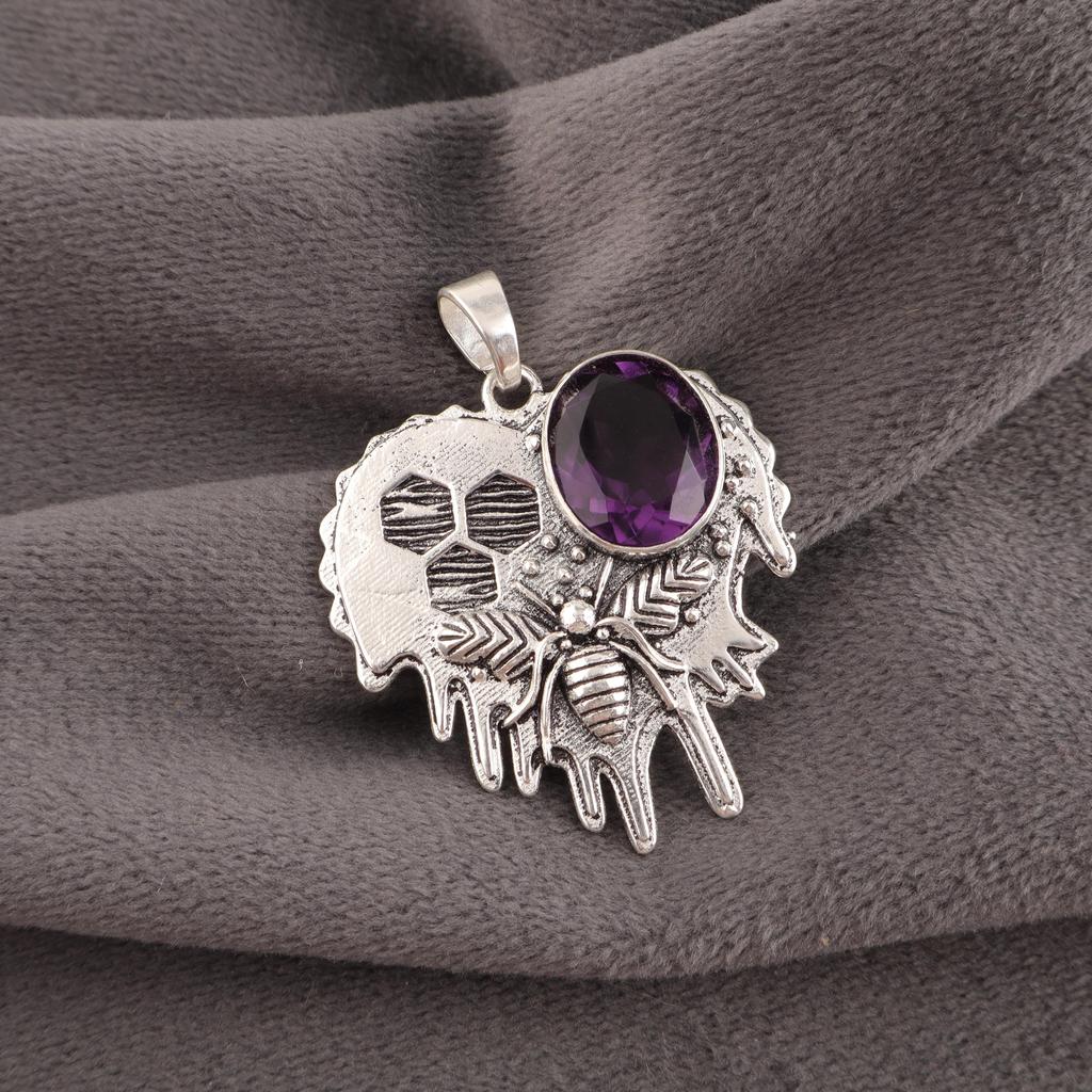 Ametyst anheng Gemstone smykker, 925 solid sterling sølv anheng, gave til kvinner håndlaget anheng