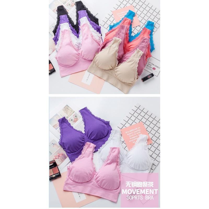 Women S Plus Size Lace Trim Wireless Push Up Bra