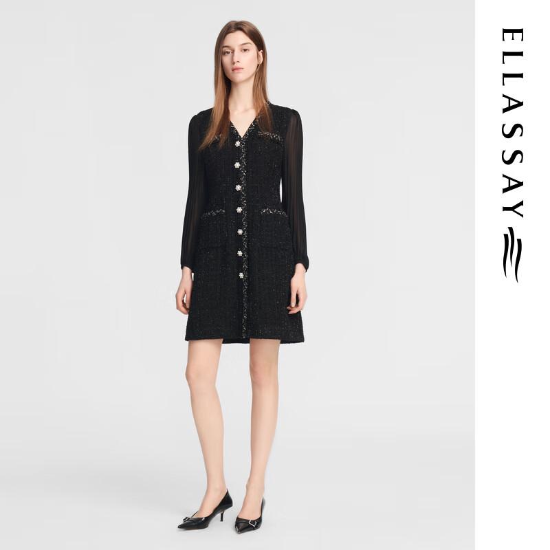 

ELLASSAY Early Autumn French Chic V-Neck Pleated Sleeve Dress