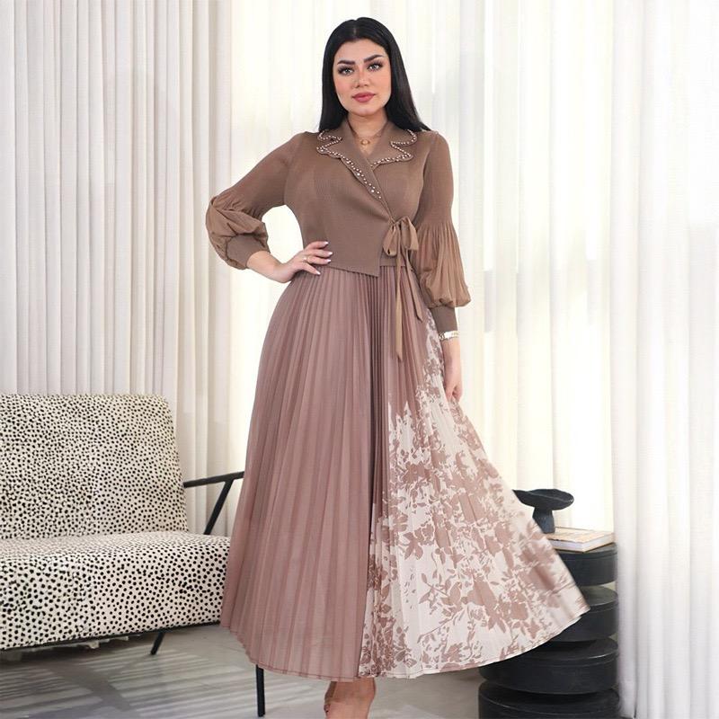 

LYRIA New Pleated A-line Dress elegant Suit Collar Mid To Long Style Waist Cinching Slimming Women Folds Skirt One Size фіолетовий