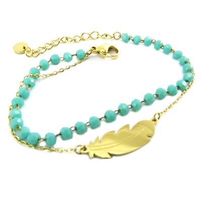 [P7956] - Designerarmband 'Boho' Stahl Grüngold (Feder) - 20x7 mm