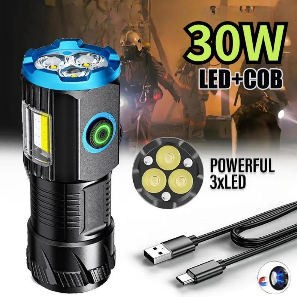 Mini 3LED Flashlight Ultra Strong Portable Lights 5 Lighting Modes USB Rechargeable Built-in Battery with COB Lights Pen Clip