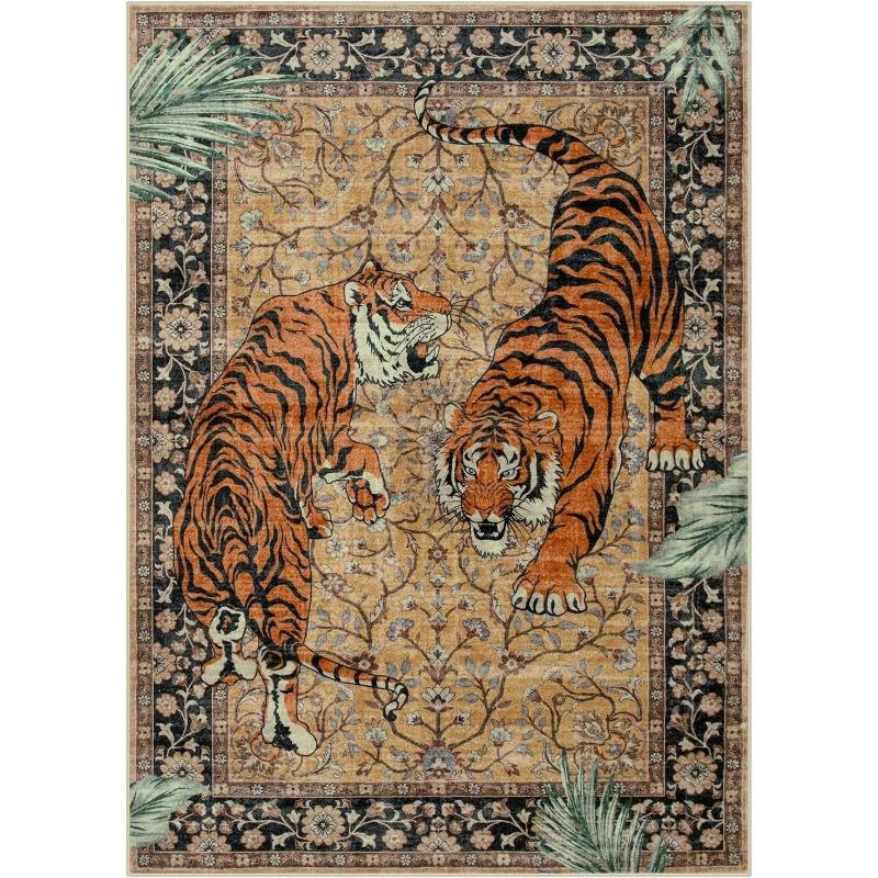 Living Room Carpet Vintage Tiger Rug Machine Washable Bedroom Decoration Floor Mat Soft Non-slip Area Rugs Home Decor Foot Mats