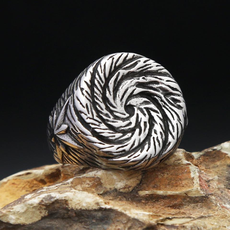 Spiral Pattern Ring for Men Women 316L Stainless Steel Punk Biker Unisex Fashion Jewelry Gift
