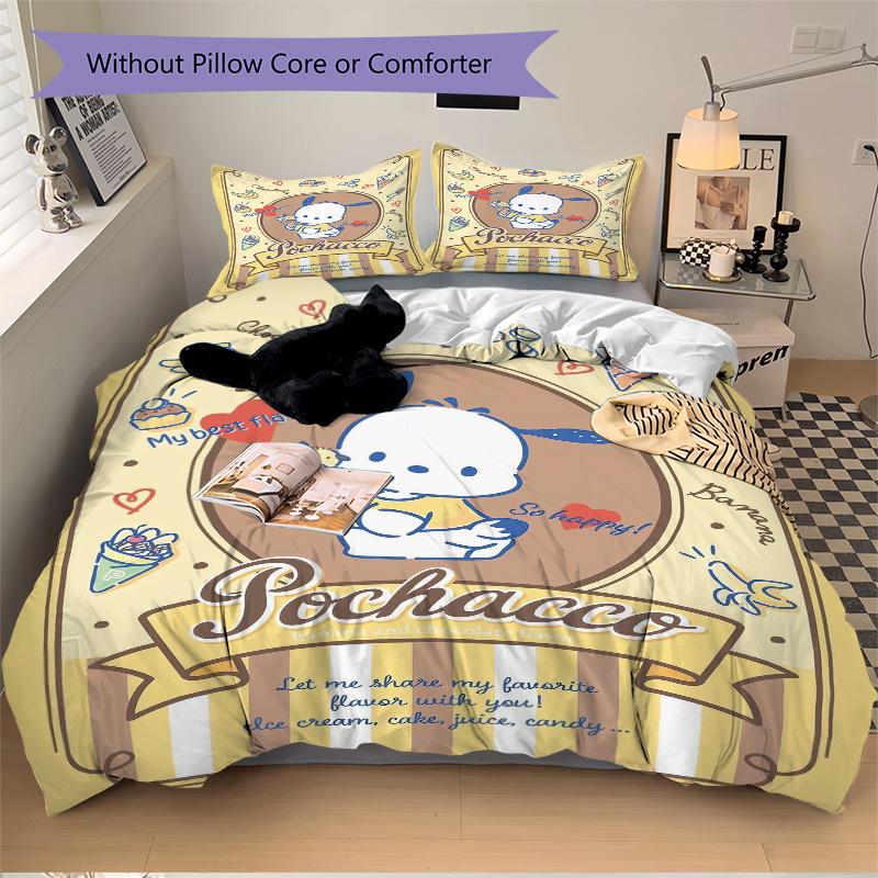 3pcs Pochacco & My Best Flavor Bedding Set Includes 1 Quilt Cover and 2 Pillowcases, Comfortable Bedding with Stylish Design for Bedroom W076