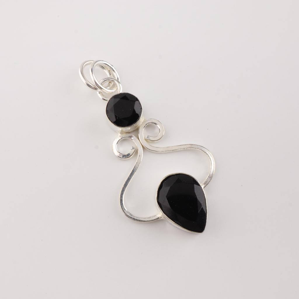 Black Onyx Gemstone 925 Sterling Silver Handcrafted Pendant 1.5" Gift For Wife PP-13-13