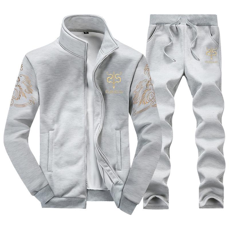 Plus Size Men's Autumn Hoodie & Cardigan Sports Set with Embroidery