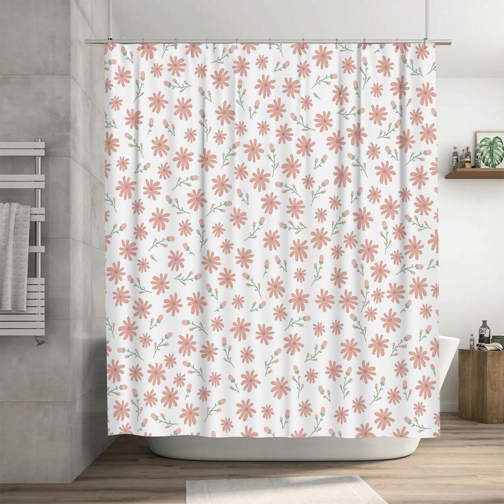 Delightful Flower Shower Curtain Pink Bloom Waterproof Bath Decor For Home Decoration Modern Bathroom Accessories Set