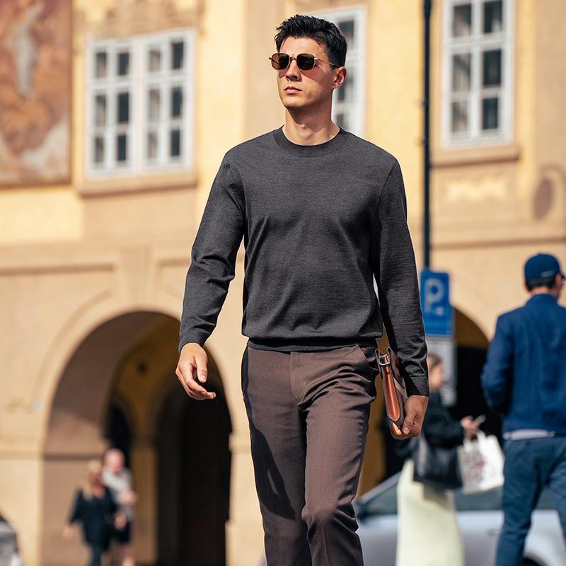 Men's Thickened Wool Sweater, Machine Washable, Solid Color - W9310 (Autumn/Winter)
