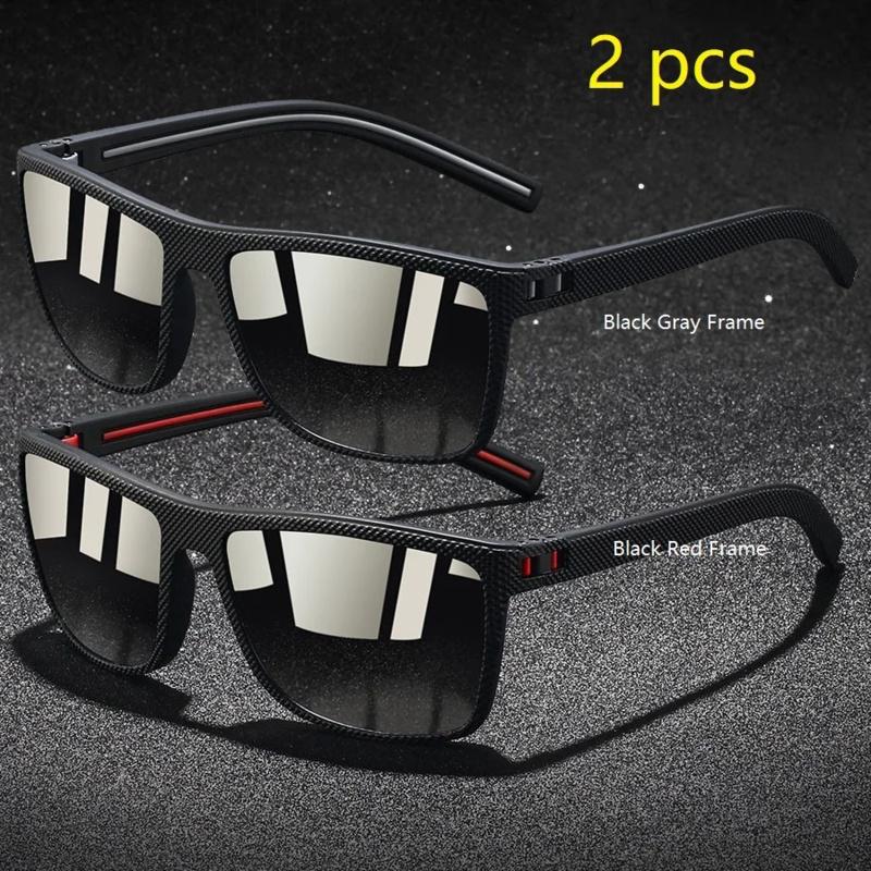 2 Pieces Fashion Vintage Check Pattern Polarized Sunglasses Men Women Fishing Driving Brand Design Sun Glasses UV400 Man Eyewear