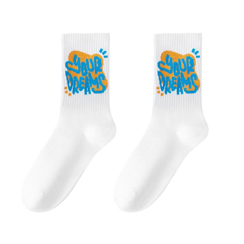 Tide Socks Stockings Sports Socks In Student Basketball Socks Black And White Men'S Medium Socks