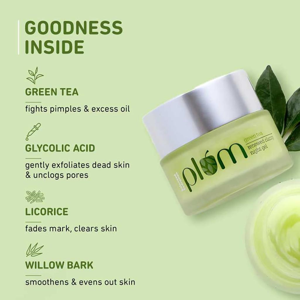 Plum Green Tea Renewed Clarity Night Gel Mini For Oily Acne Prone Skin Lightweight Overnight Hydration Face 15 Ml
