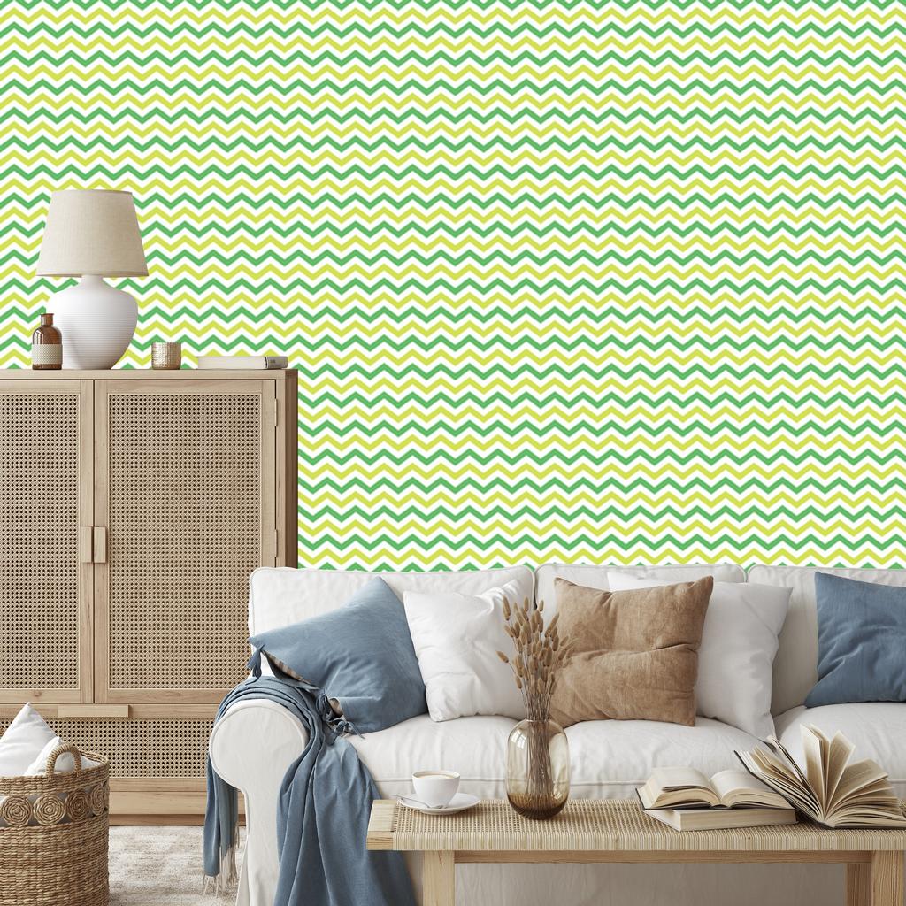Zigzag Cream and Mint Wallpaper for Living Room and Bedroom 50x1000