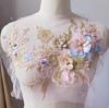 1 Piece Large 3D Lace Applique Trim Patches Pearl Purple Flower For Prom Wedding Dress Accessory Lace Fabric DIY 33*26cm